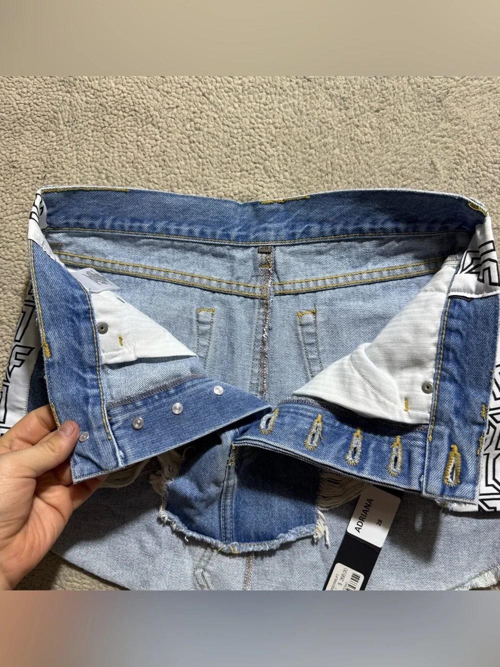 LF The Brand Skirt Womens 28 Adriana Blue Denim Distressed Button Fly Mini NEW